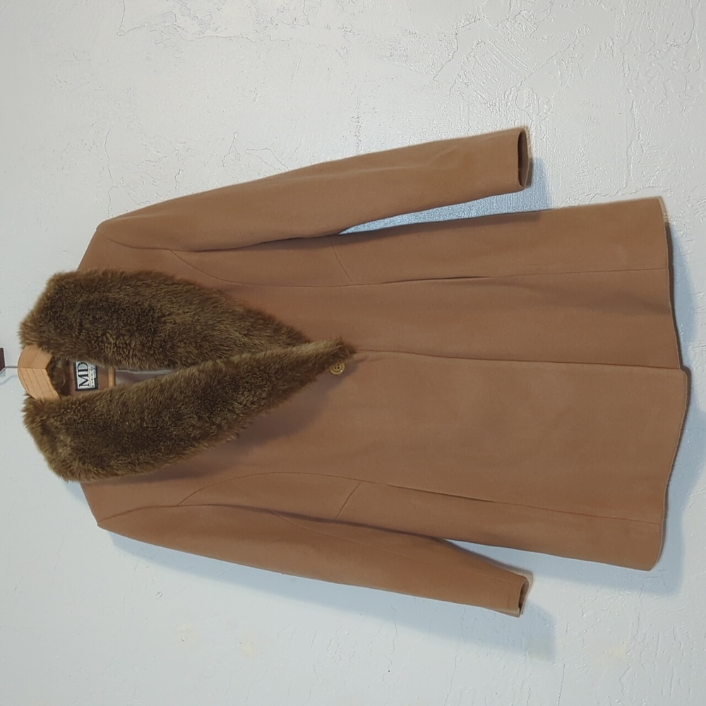 Mario De Pinto Womens Vintage Tan Wool Coat Fur Trim Mob Wife Luxury Maximalist
